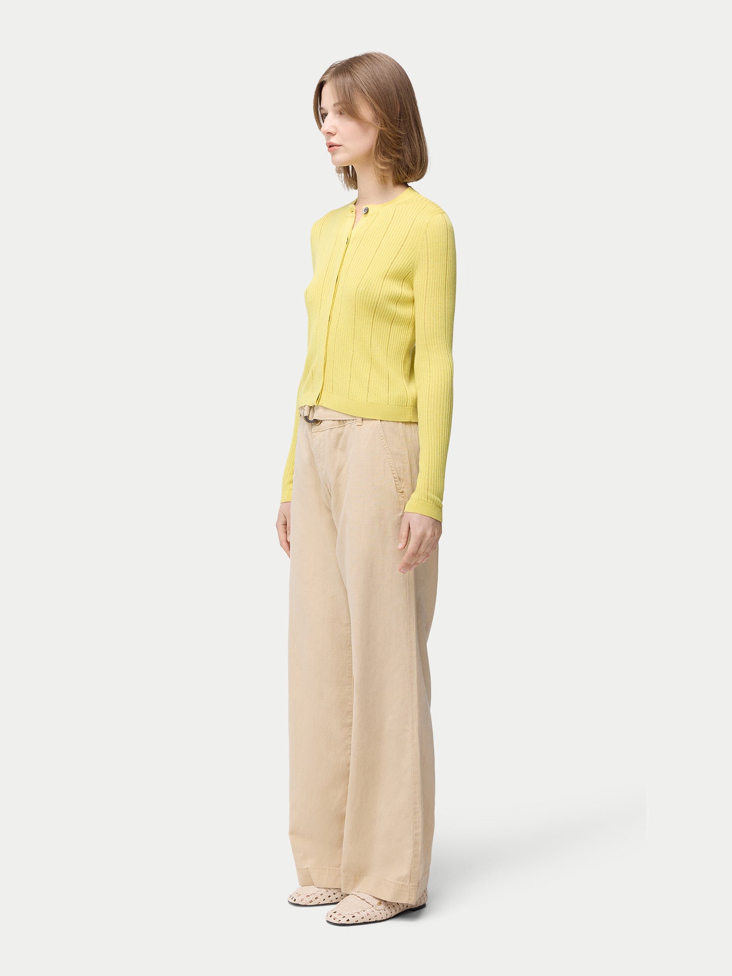 Hidden Button-Front Cashmere Silk Cardigan
