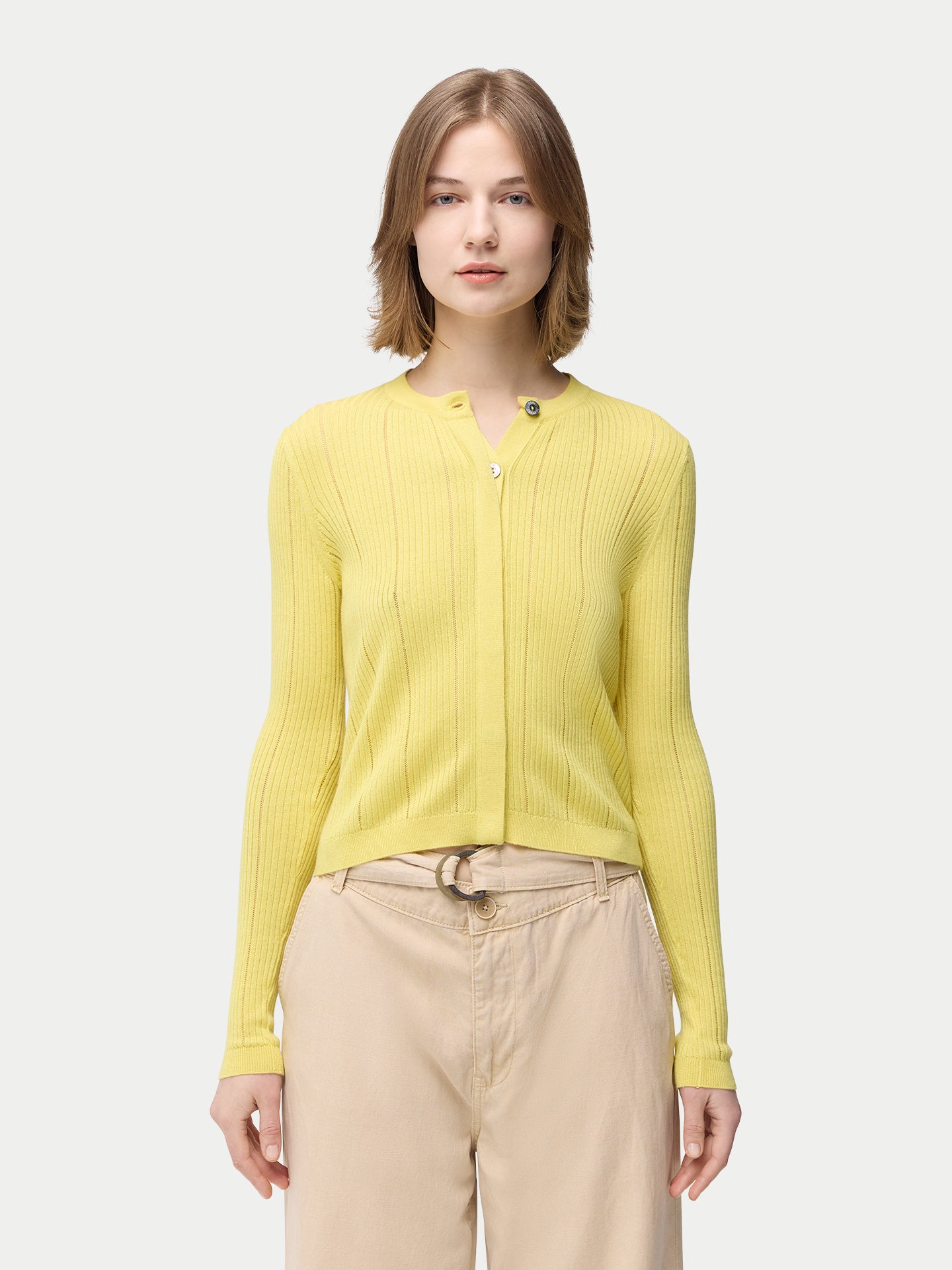 Hidden Button-Front Cashmere Silk Cardigan