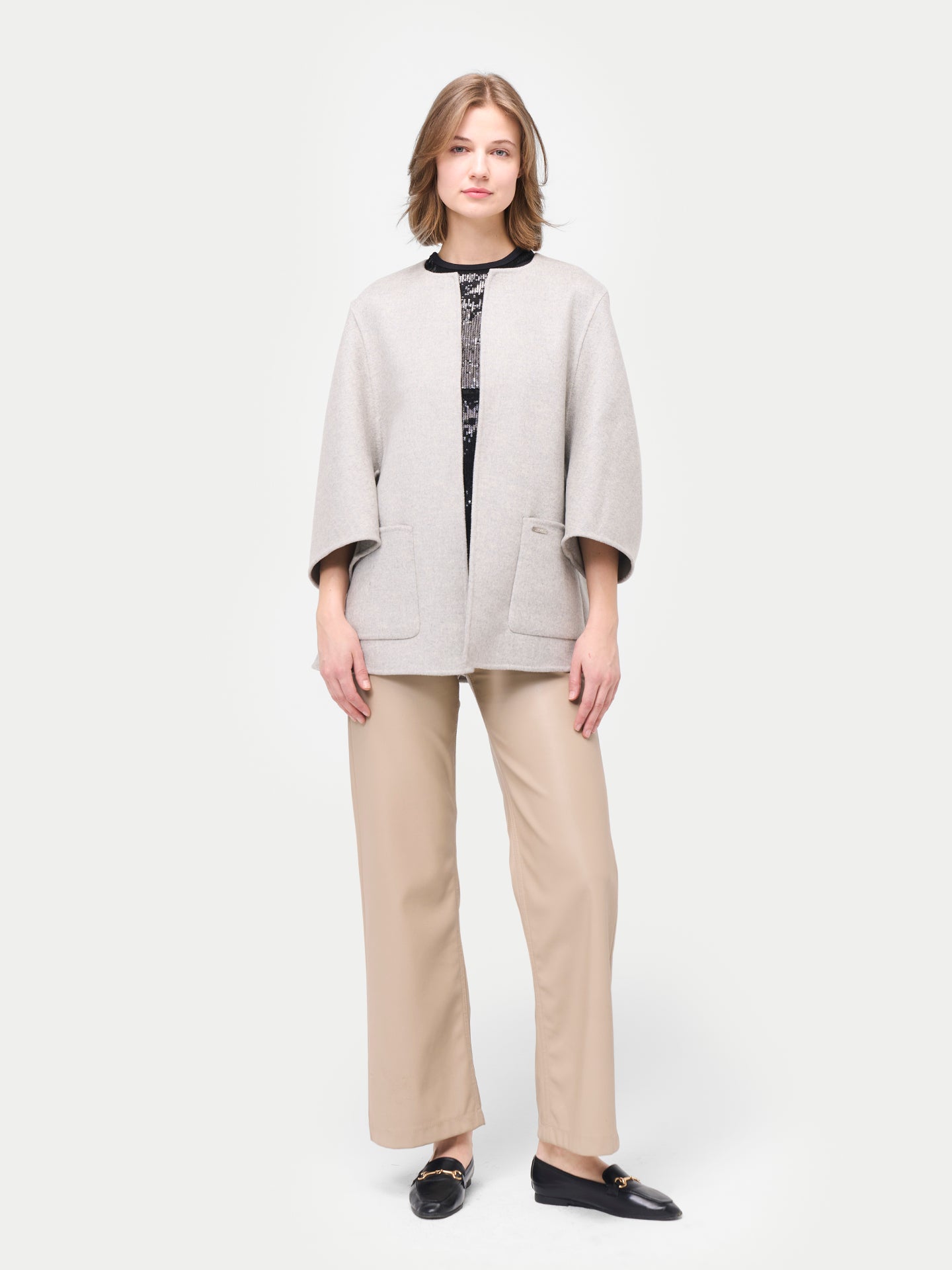 Patch Pocket Cashmere Poncho Jacket