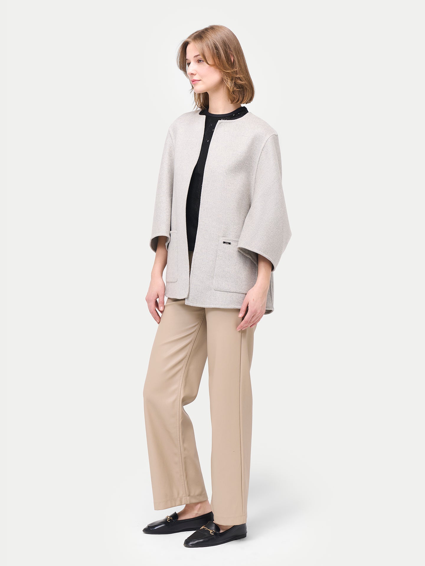 Patch Pocket Cashmere Poncho Jacket