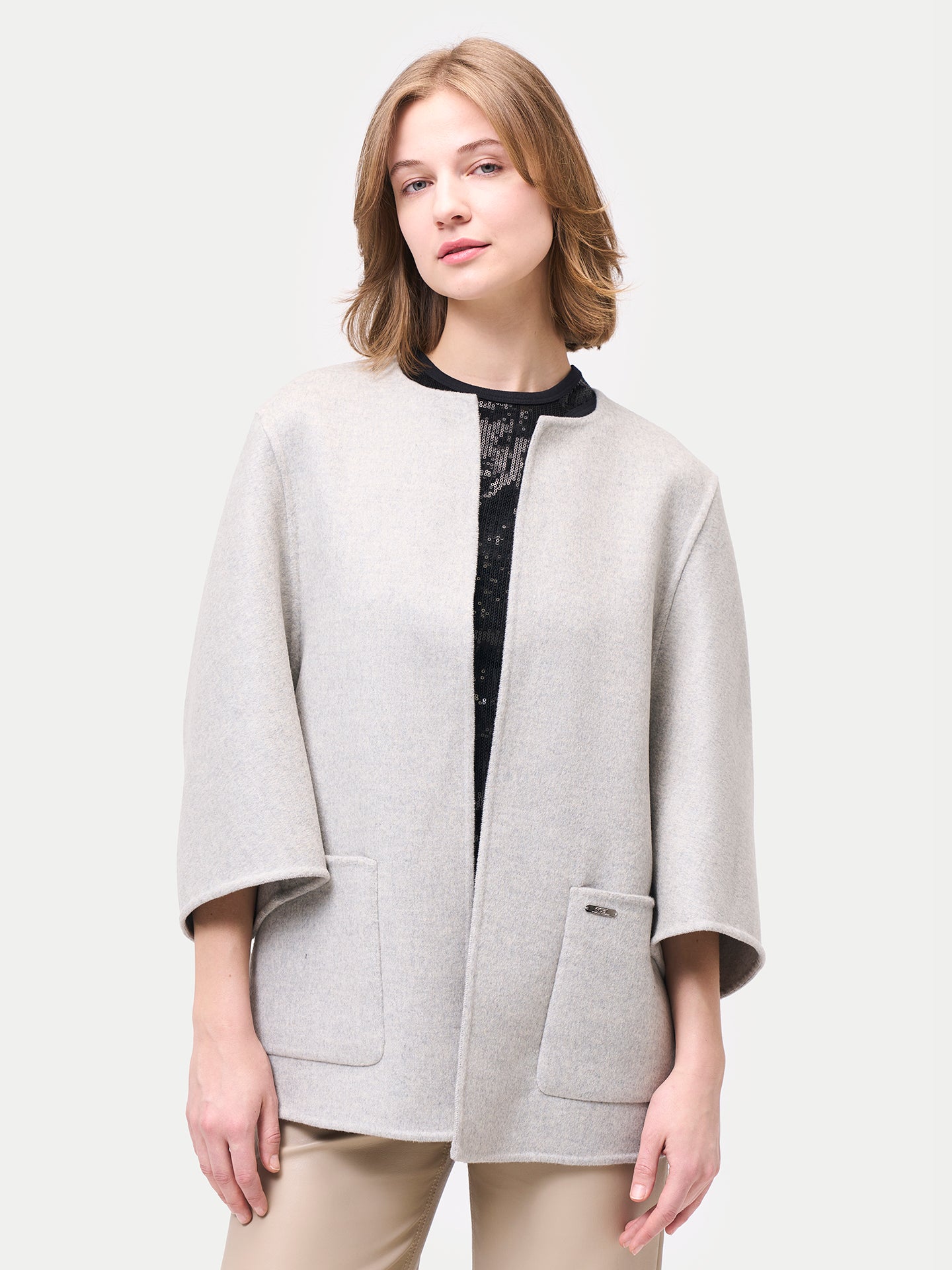 Patch Pocket Cashmere Poncho Jacket