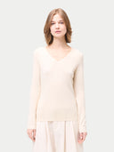 Women’s V-Neck Cashmere Sweater Off-White | GOBI UK
