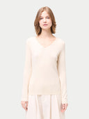 Women’s V-Neck Cashmere Sweater Off-White | GOBI UK #color_marshmallow
