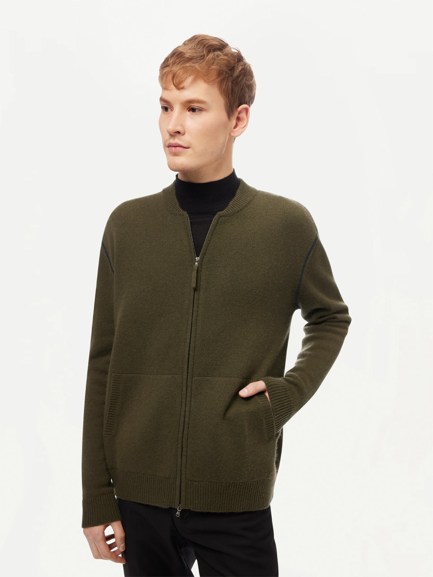 Men’s Cashmere Jacket with Zip Closure Green - GOBI - Sports Casual