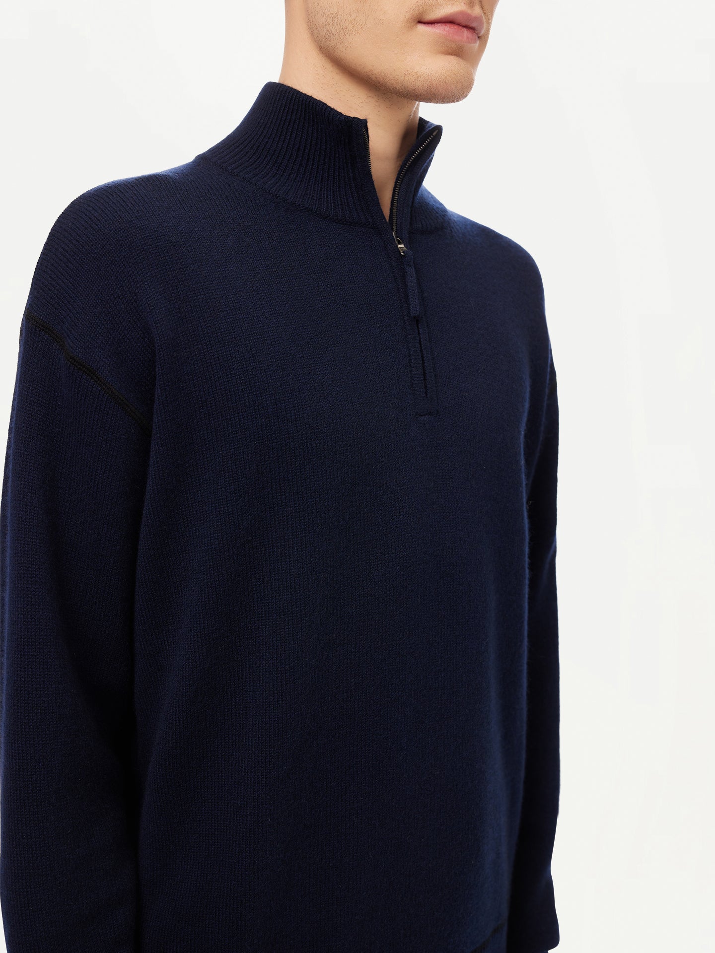 Men’s Cashmere Quarter-Zip Sweater - GOBI Cashmere Navy - Sports Casual