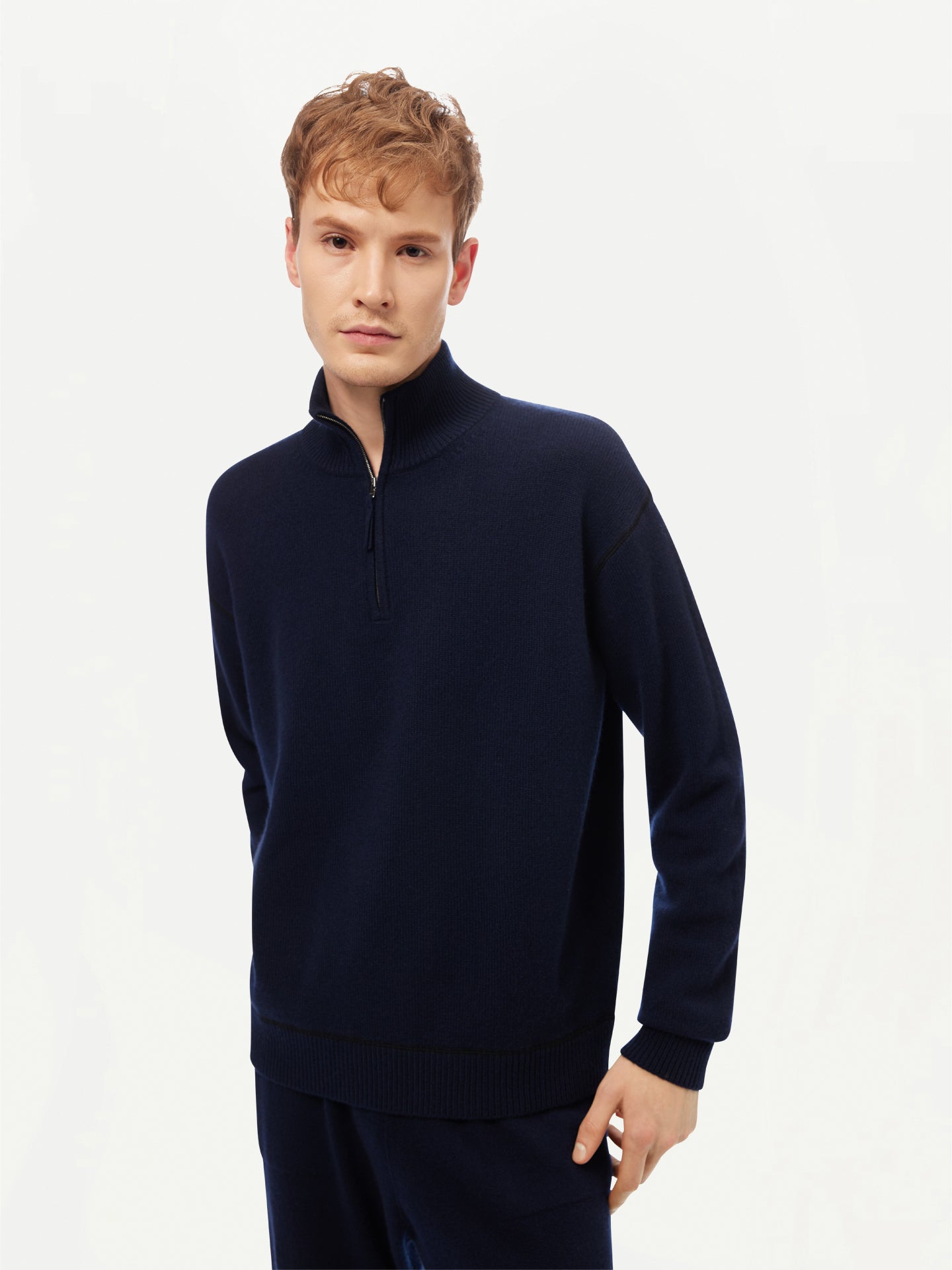 Men’s Cashmere Quarter-Zip Sweater - GOBI Cashmere Navy - Sports Casual