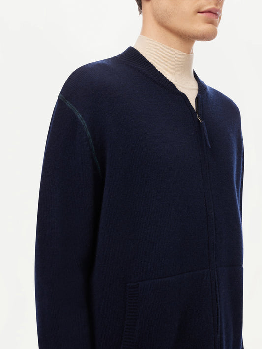 Men’s Cashmere Jacket with Zip Closure Navy - GOBI - Sports Casual