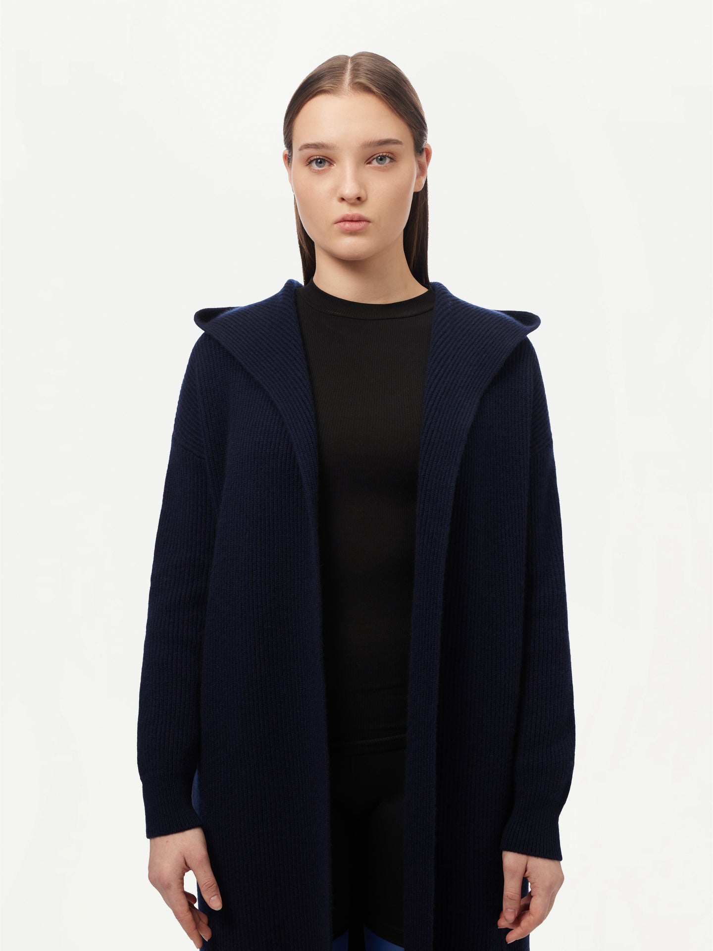 Women's Cashmere Hooded Cardigan Navy - GOBI Cashmere - Sports Casual