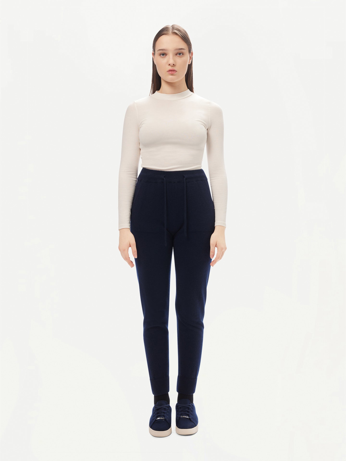 Women's Cashmere Cuffed Jogger Navy - Gobi Cashmere