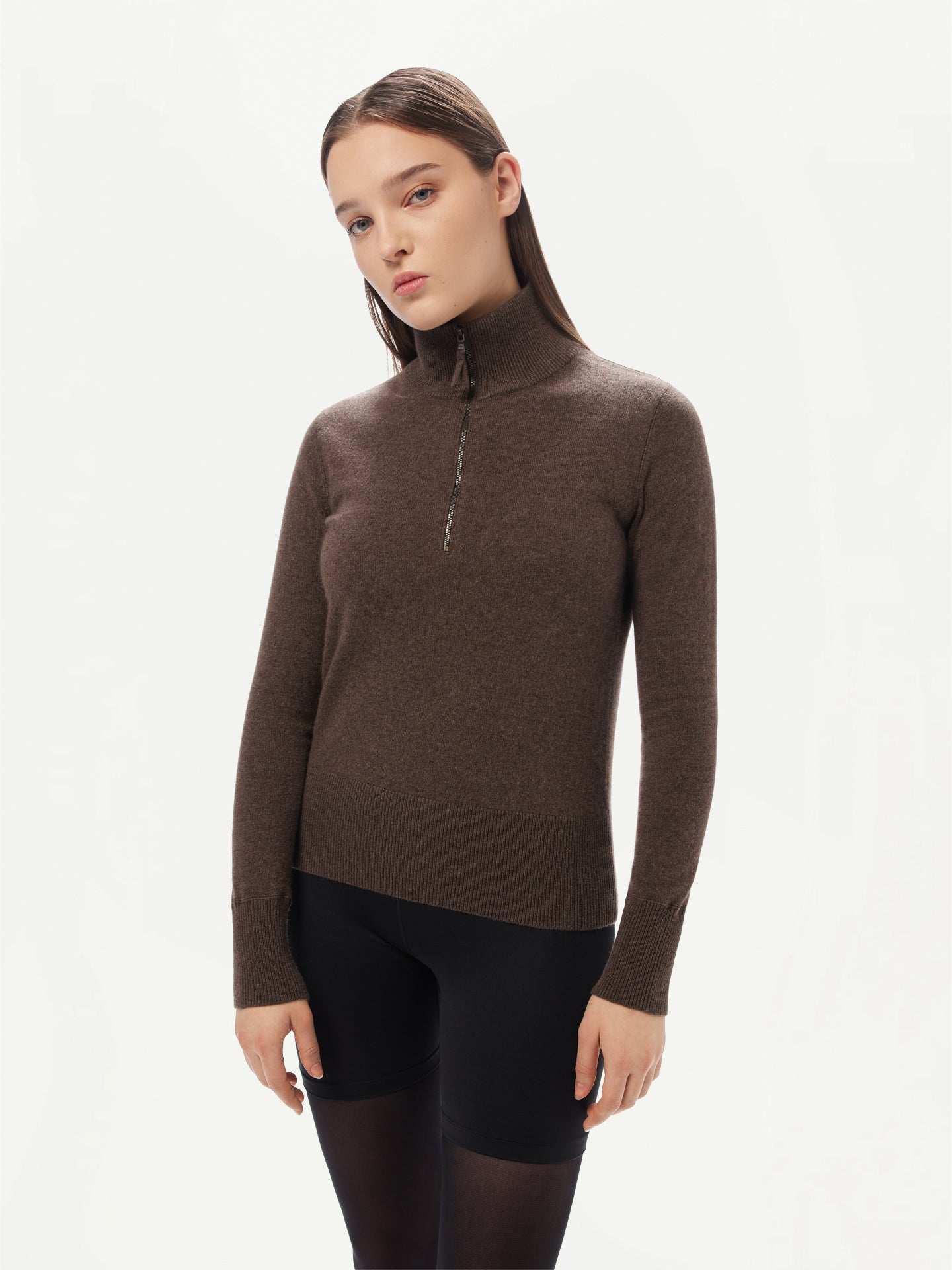 Women’s Quarter-Zip Cashmere Sweater Cocoa - GOBI Sports Casual