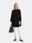 Cashmere Button-Front Poncho Black - Gobi Cashmere