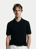 Cashmere Silk Half- Zip Polo Top Black - Gobi Cashmere
