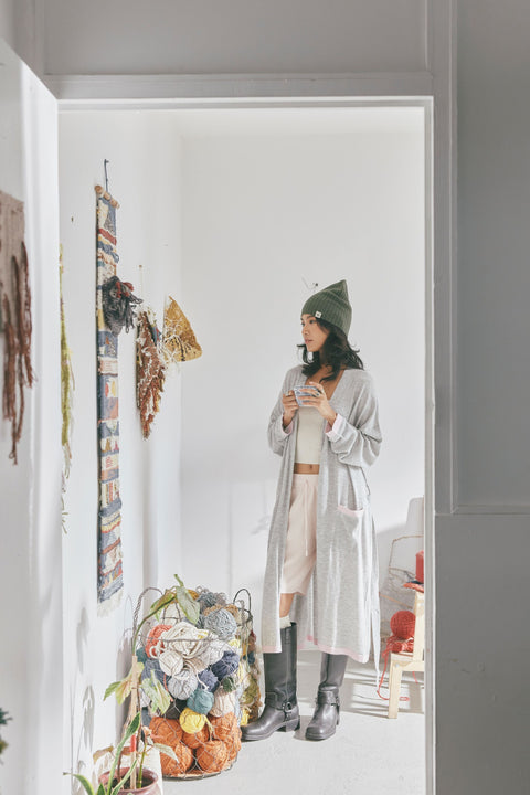 Cashmere Rib Knit Hat, editorial photo