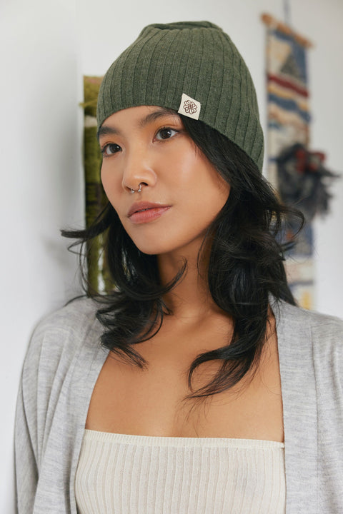 Cashmere Rib Knit Hat, editorial photo