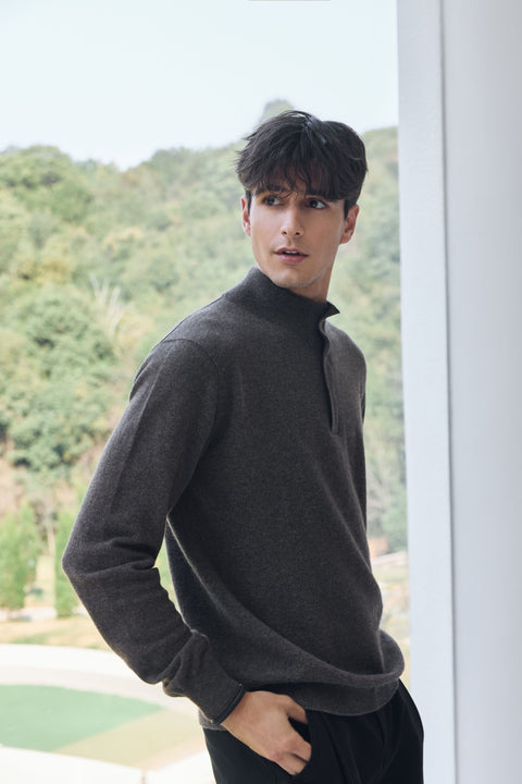 Men's Timeless Half-Zip Cashmere Jumper, editorial photo
