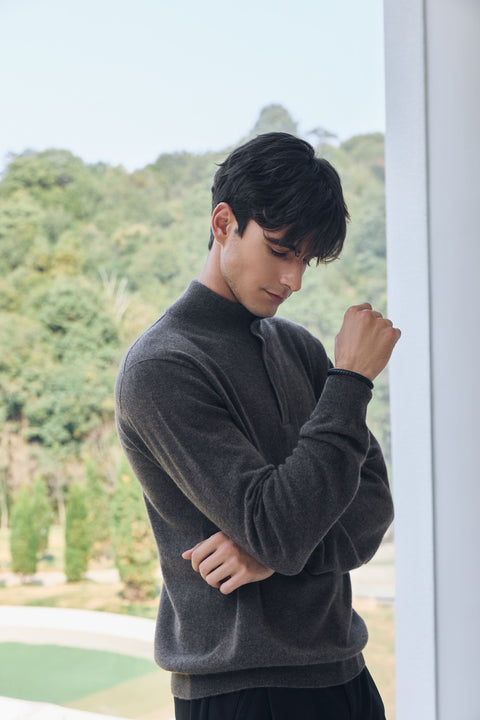 Men's Timeless Half-Zip Cashmere Jumper, editorial photo