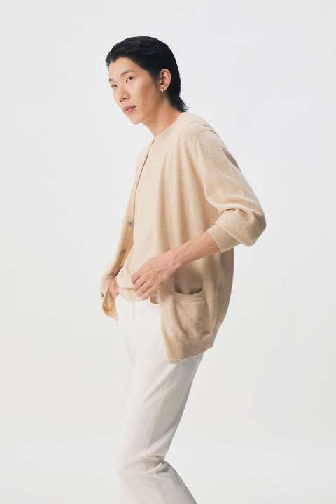 Men's Essential Cashmere V-Neck Cardigan, editorial photo