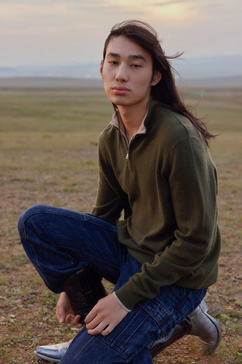 Men's Essential Half-Zip Cashmere Jumper, editorial photo