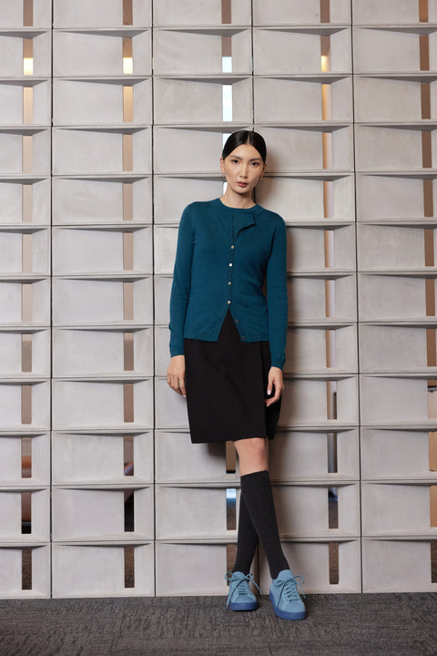 Women's Essential Cashmere Crewneck Cardigan, editorial photo
