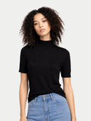 Cashmere Silk Shirt with High Neck Black - Gobi Cashmere #color_black