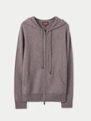 Gray hoodie with a brand logo on a light gray background