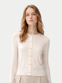 Cashmere Silk Buttoned Cardigan Snow White - Gobi Cashmere #color_snow-white