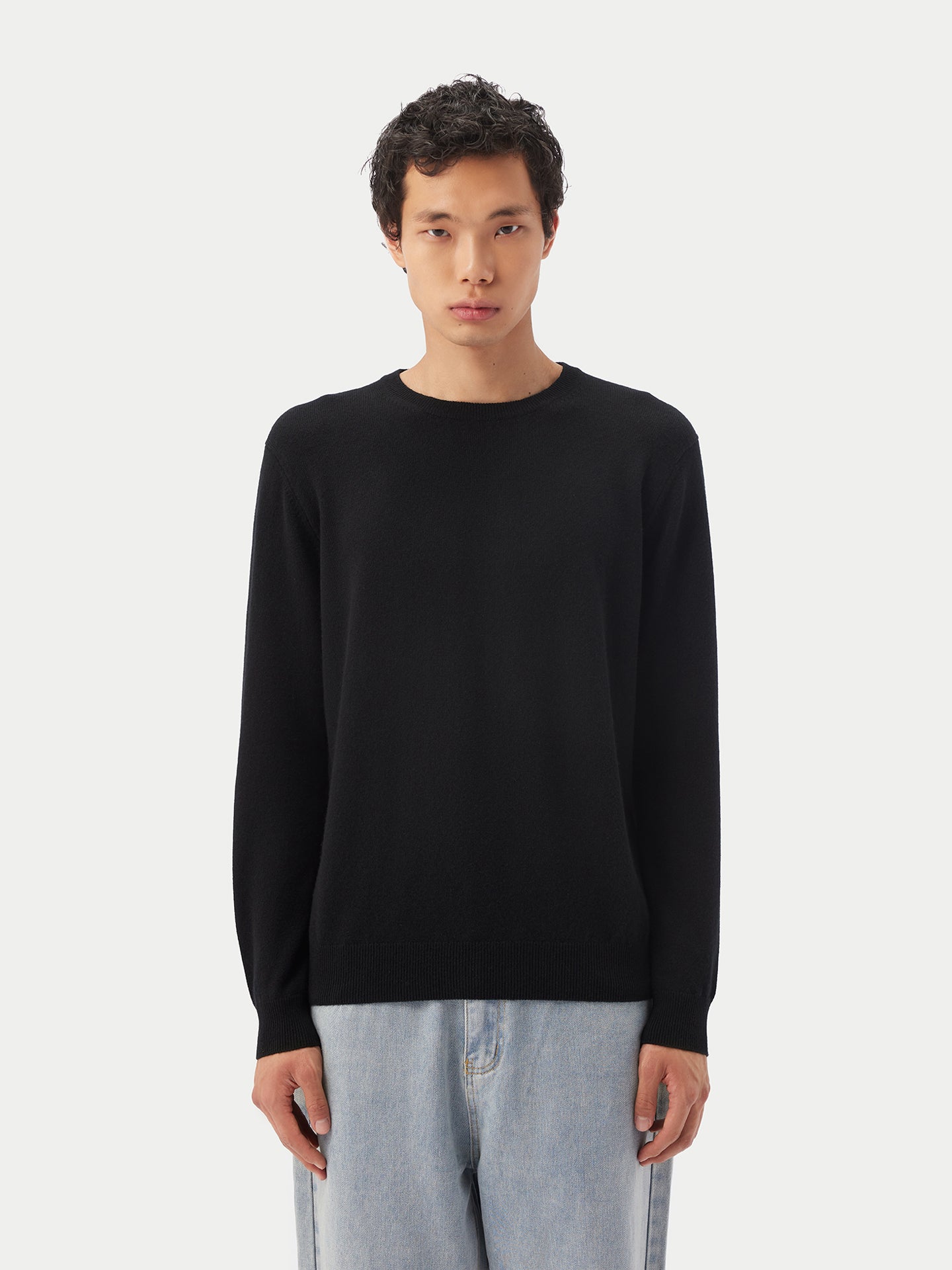 Men's Cashmere Crew Neck Sweater Black - Gobi Cashmere