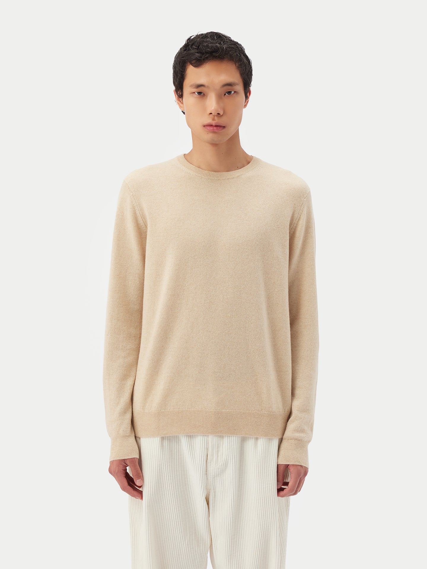 Men's Cashmere Basic Round Neck Sweater Beige - Gobi Cashmere