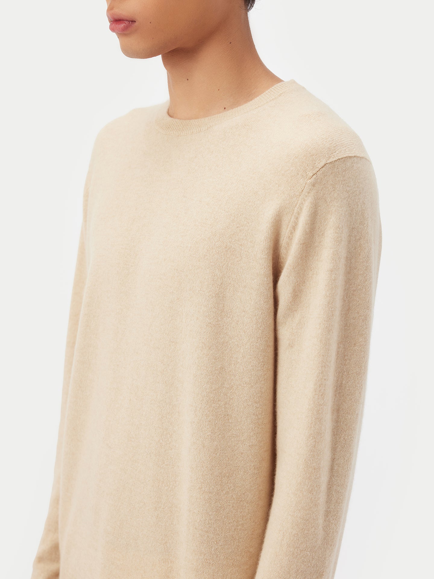 Men's Cashmere Basic Round Neck Sweater Beige - Gobi Cashmere