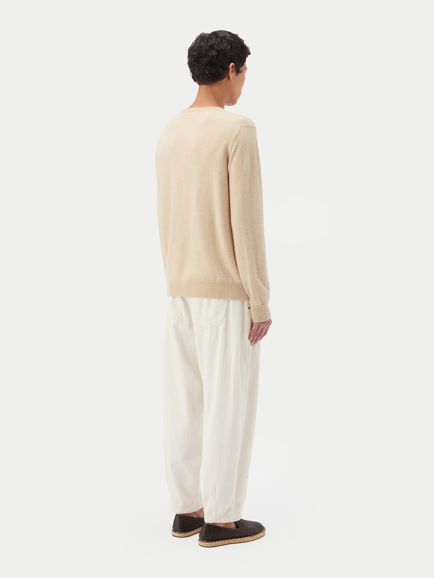 Men's Cashmere Basic Round Neck Sweater Beige - Gobi Cashmere