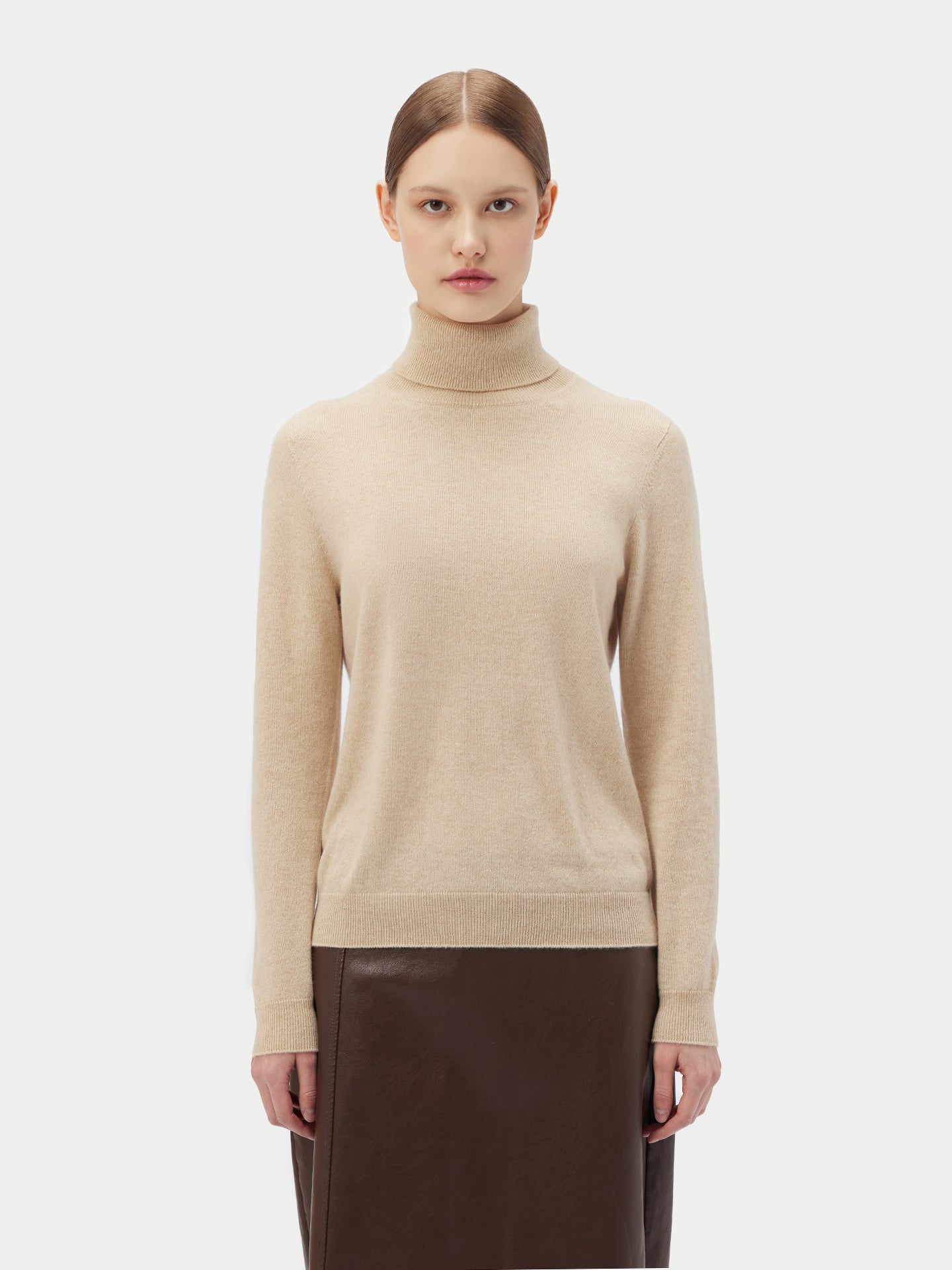 Women's Cashmere Turtle Neck Sweater Beige - Gobi Cashmere