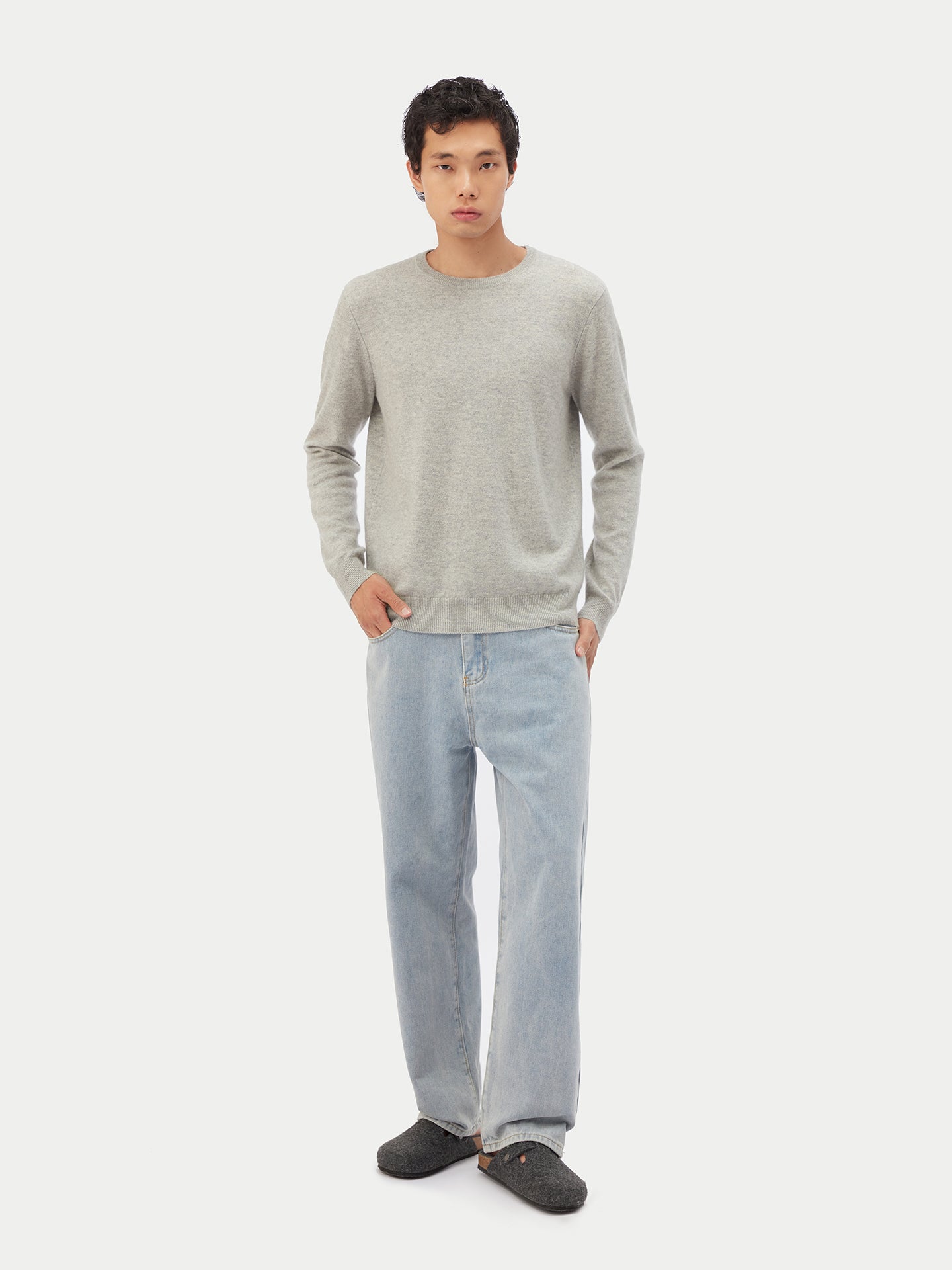 Men's Cashmere Crew Neck Sweater Dawn Blue - Gobi Cashmere