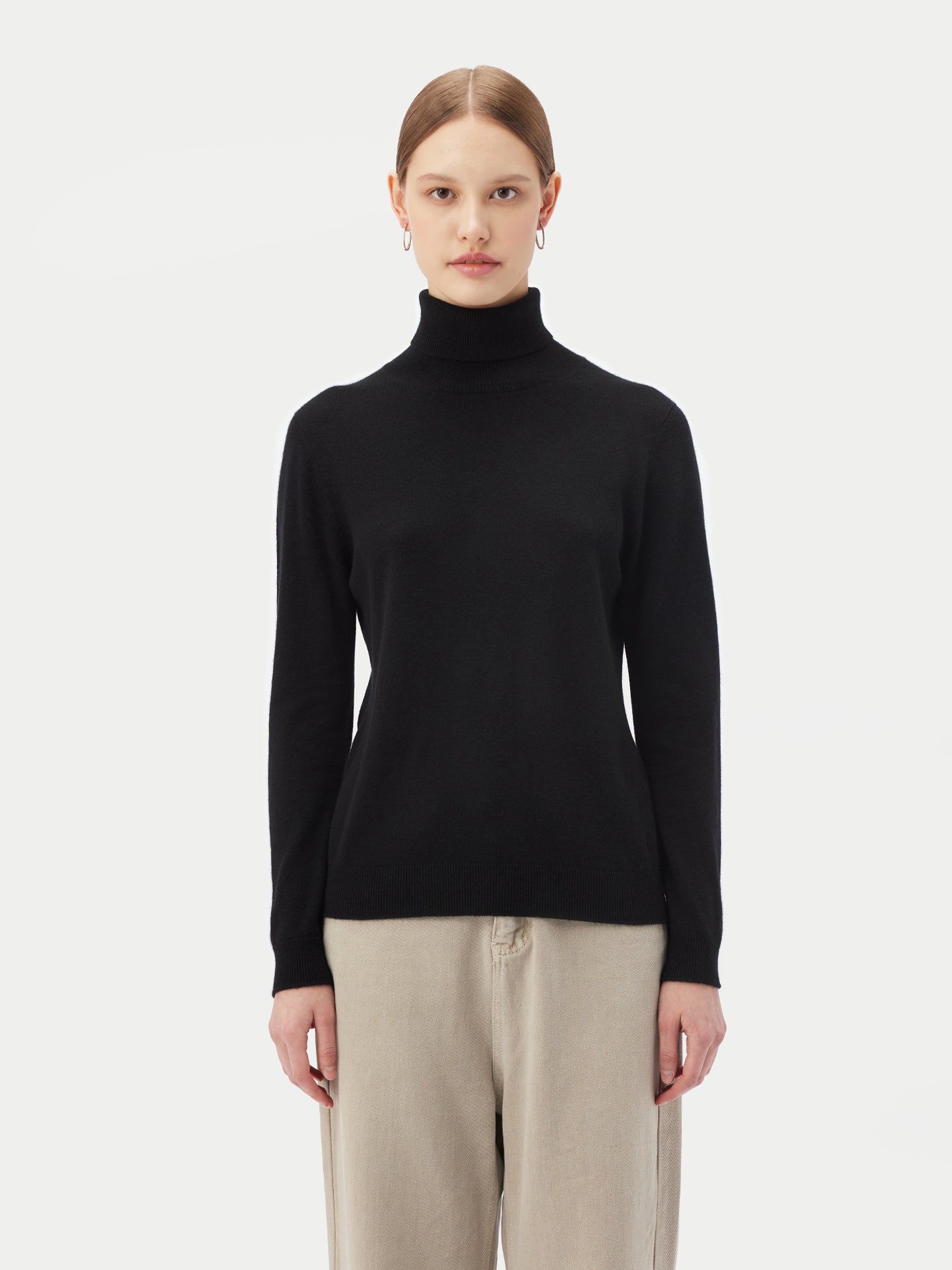 Women's Cashmere Turtle Neck Sweater Black - Gobi Cashmere