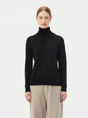Women’s Cashmere Roll neck Jumper Black | GOBI UK #color_black