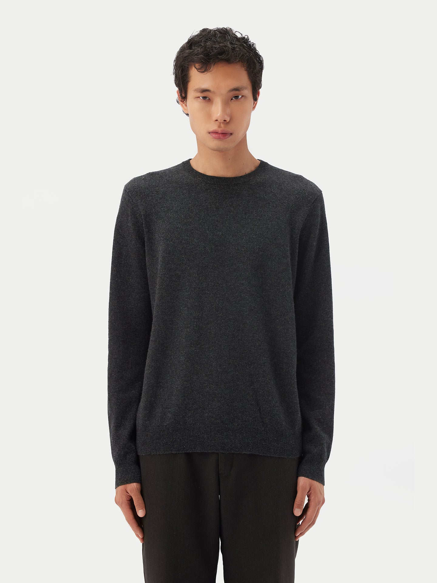 Men's Cashmere Basic Round Neck Sweater Gray - Gobi Cashmere