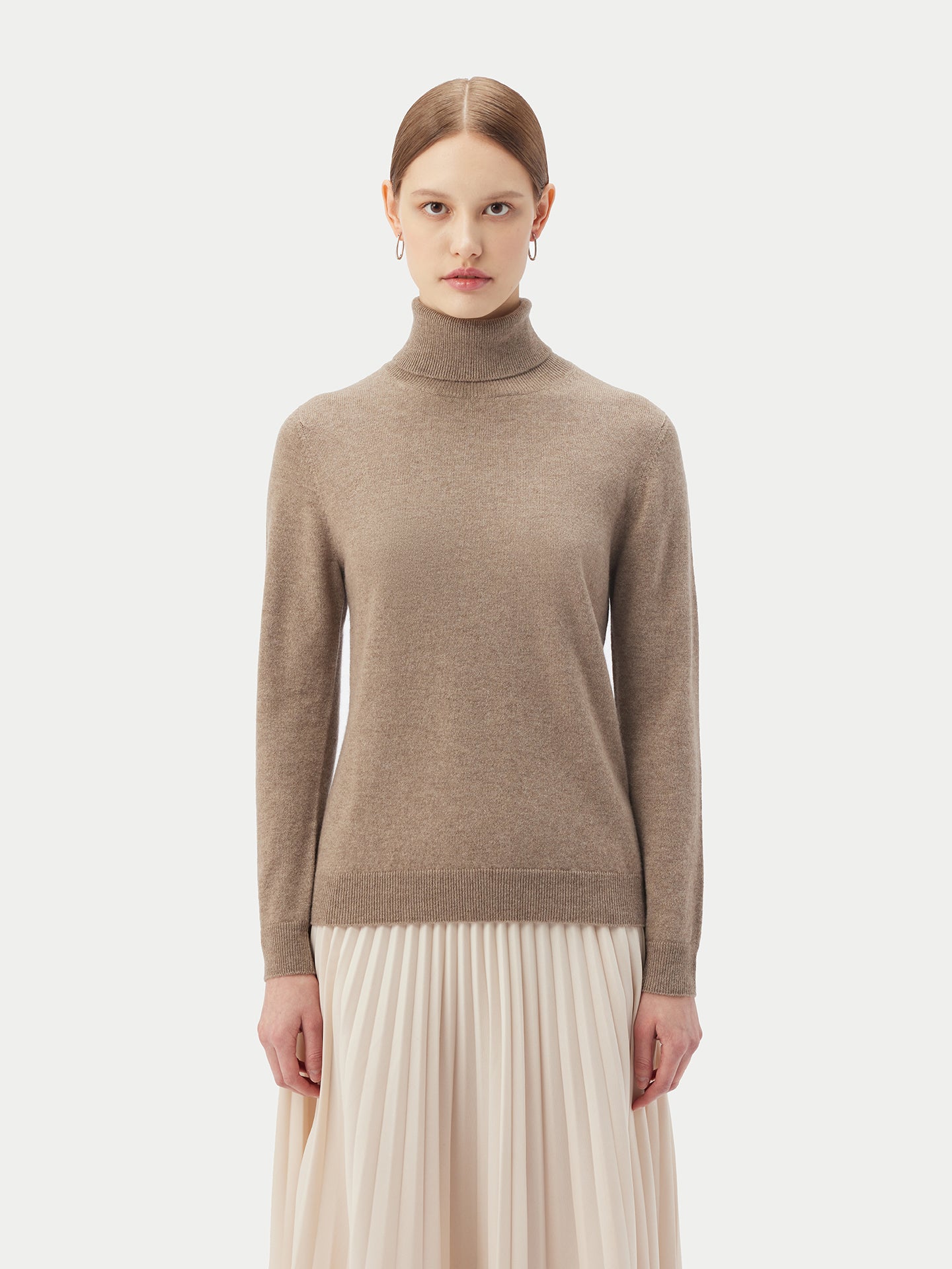 Women's Cashmere Basic Turtle Neck Sweater Taupe - Gobi Cashmere