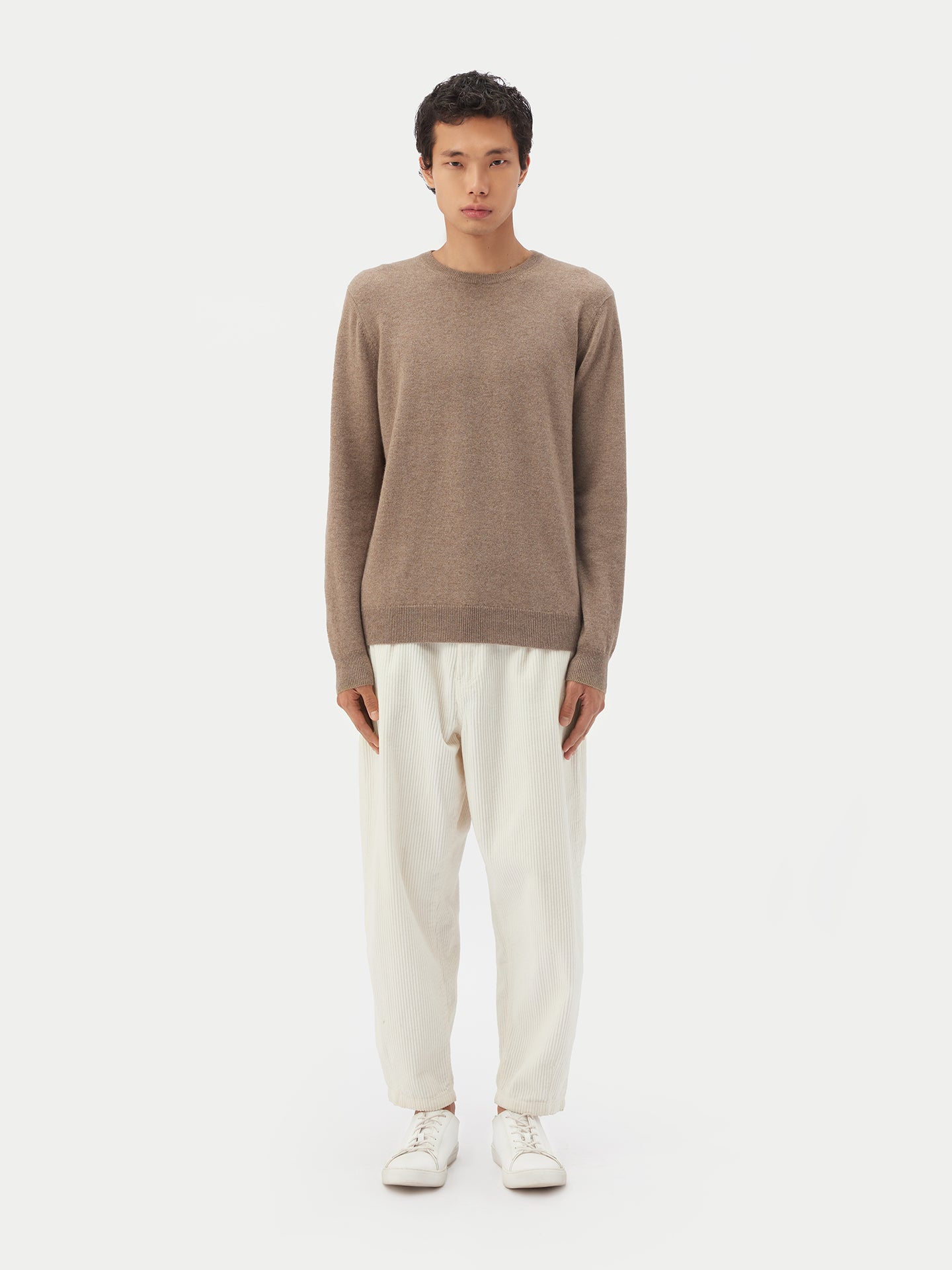 Men's Cashmere Crew Neck Sweater Beige - Gobi Cashmere