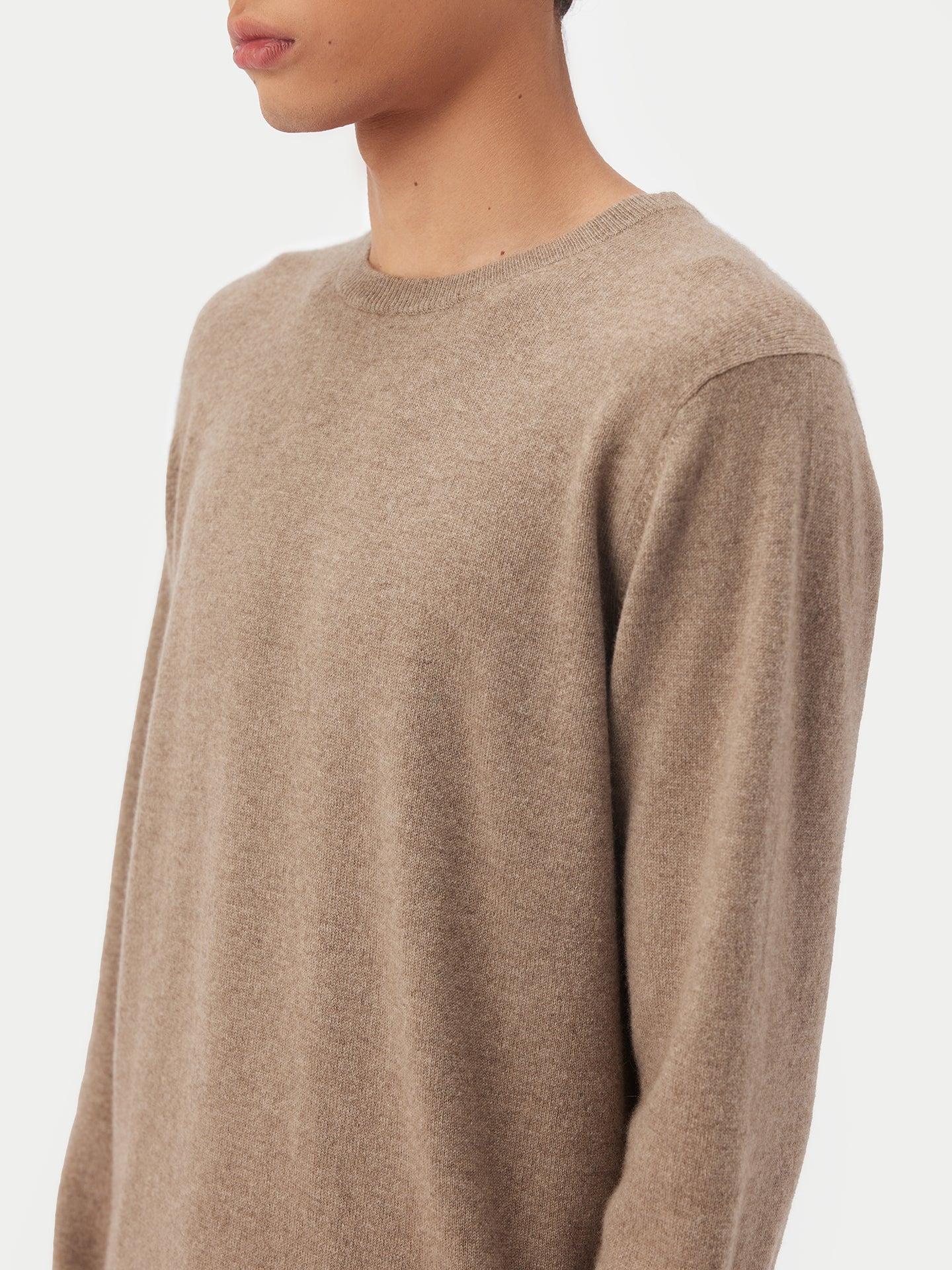 Men's Cashmere Crew Neck Sweater Beige - Gobi Cashmere