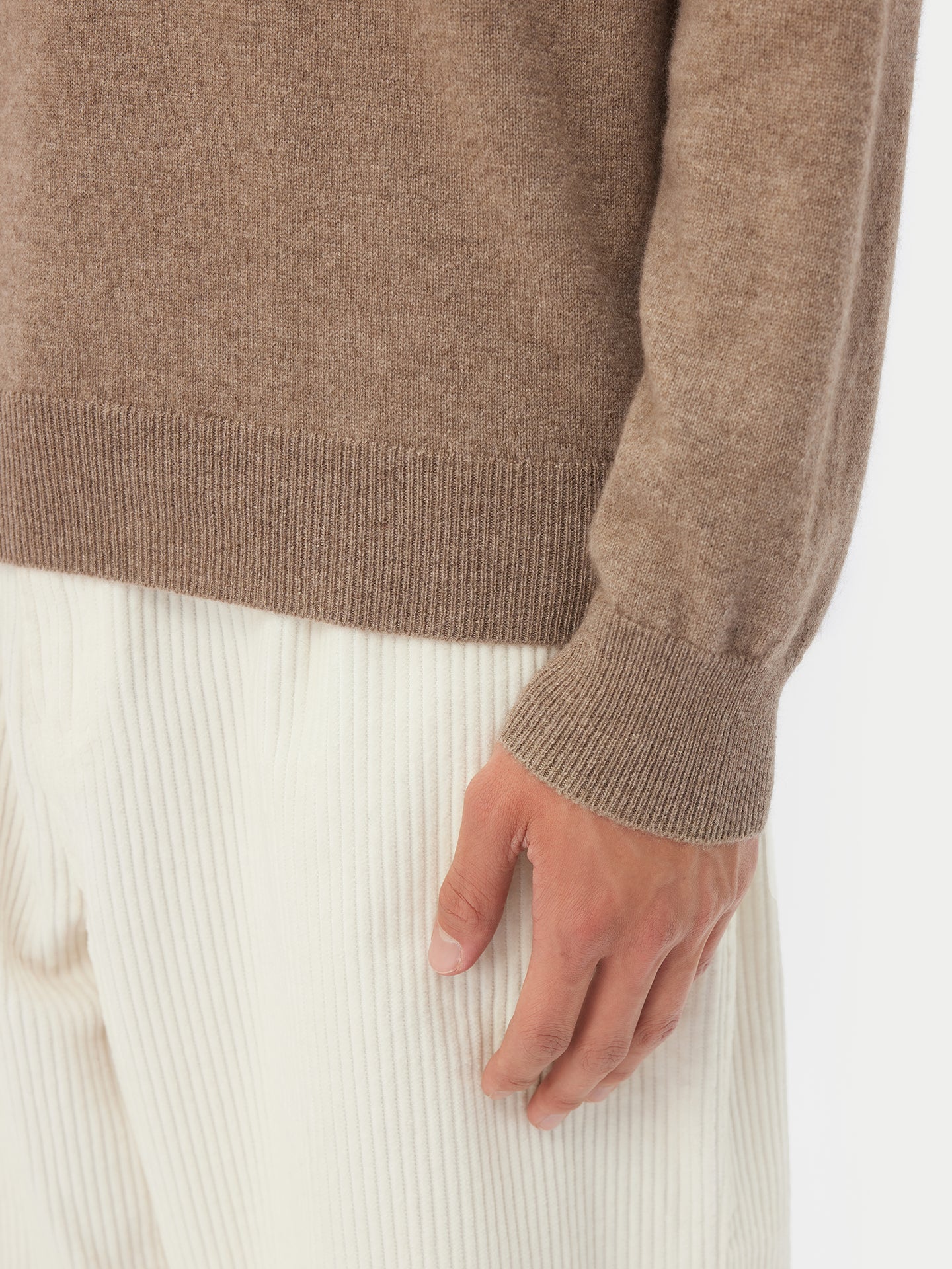 Men's Cashmere Crew Neck Sweater Beige - Gobi Cashmere