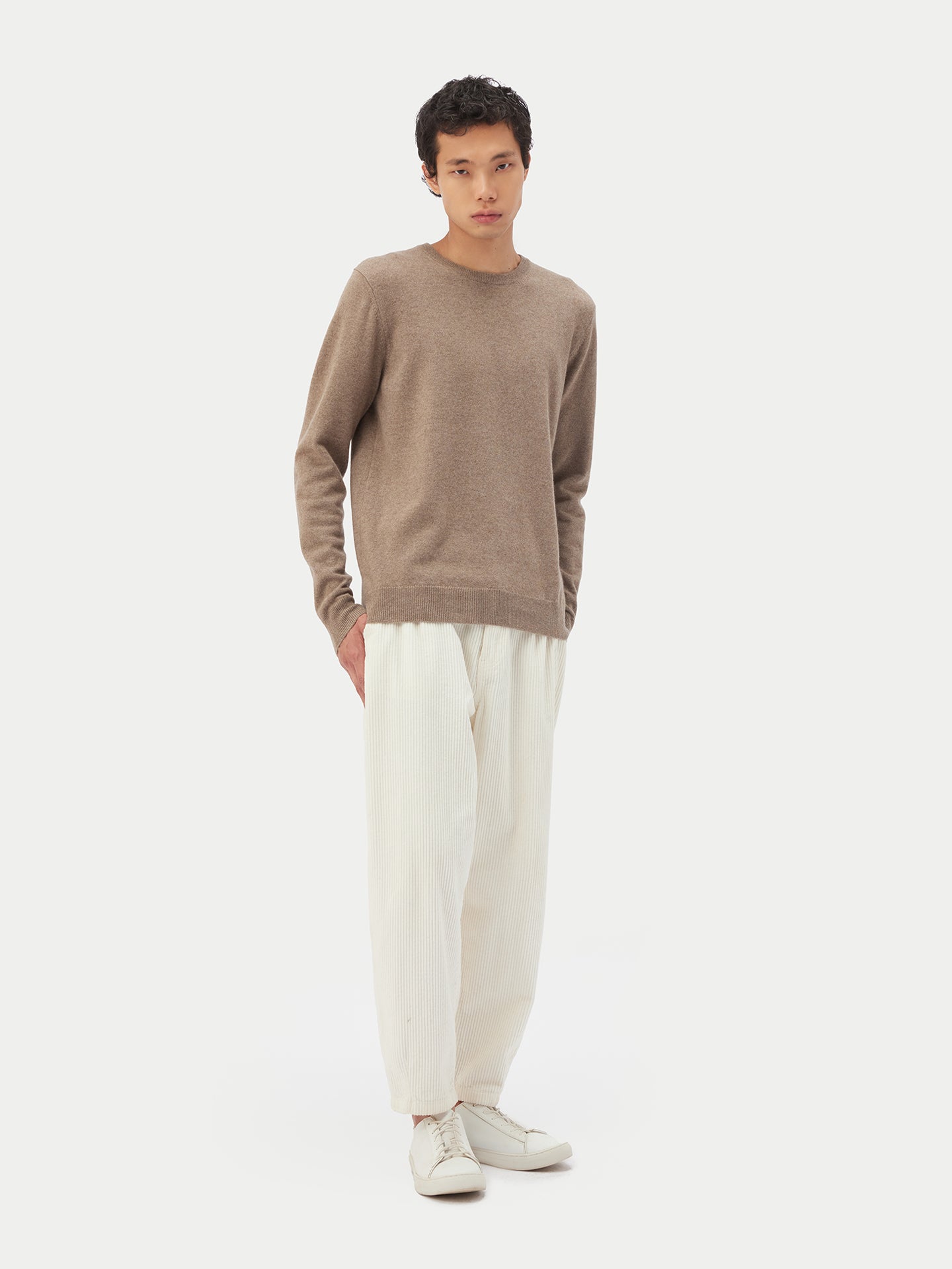 Men's Cashmere Crew Neck Sweater Beige - Gobi Cashmere