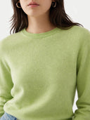 Person wearing a light green sweater on a plain background. #color_jade-green