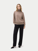 Organic Colour Women T-Neck Cashmere Jumper Taupe - Gobi Cashmere