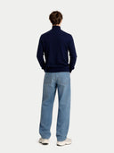 Men Cashmere Silk High Neck  Jumper Mood Indigo - Gobi Cashmere