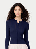 Hidden Button-Front Cashmere Silk Cardigan Mood Indigo - Gobi Cashmere #color_mood-indigo
