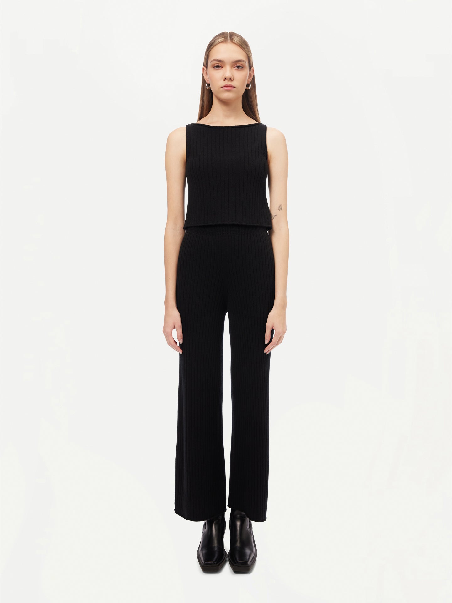 GOBI Cashmere - Wide-Leg Cashmere Pants Black - 3D-Knit Collection