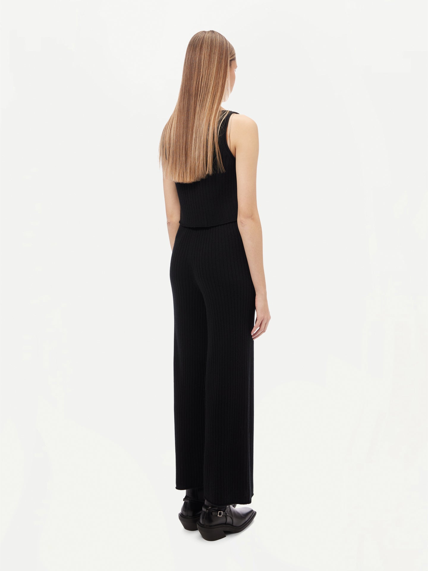 GOBI Cashmere - Wide-Leg Cashmere Pants Black - 3D-Knit Collection