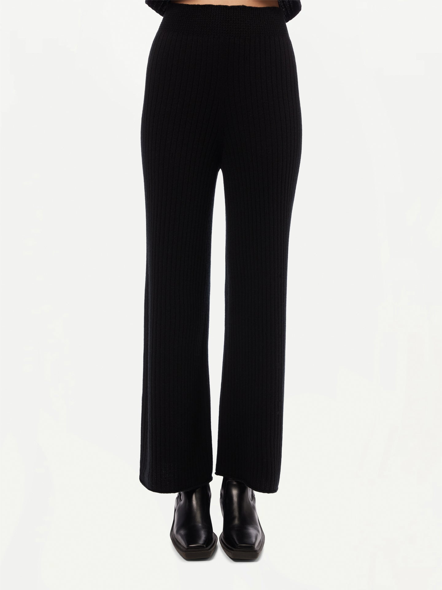 GOBI Cashmere - Wide-Leg Cashmere Pants Black - 3D-Knit Collection