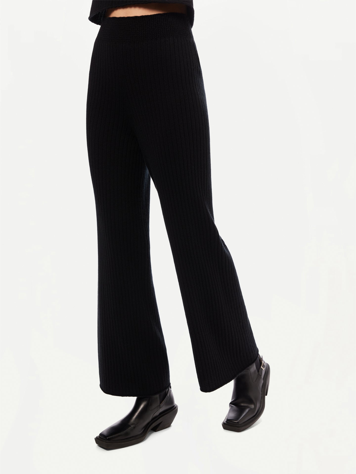 GOBI Cashmere - Wide-Leg Cashmere Pants Black - 3D-Knit Collection