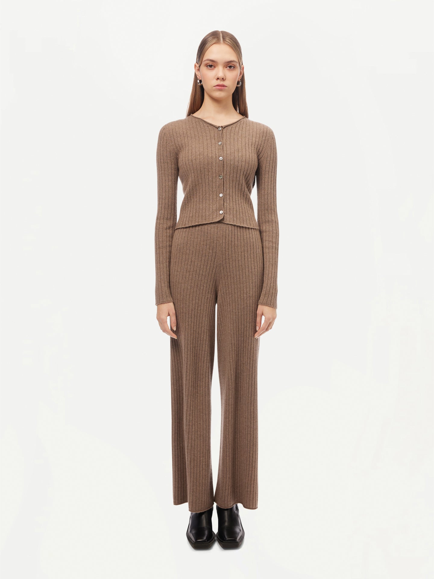 GOBI Cashmere - Wide-Leg Cashmere Pants Taupe - 3D-Knit Collection