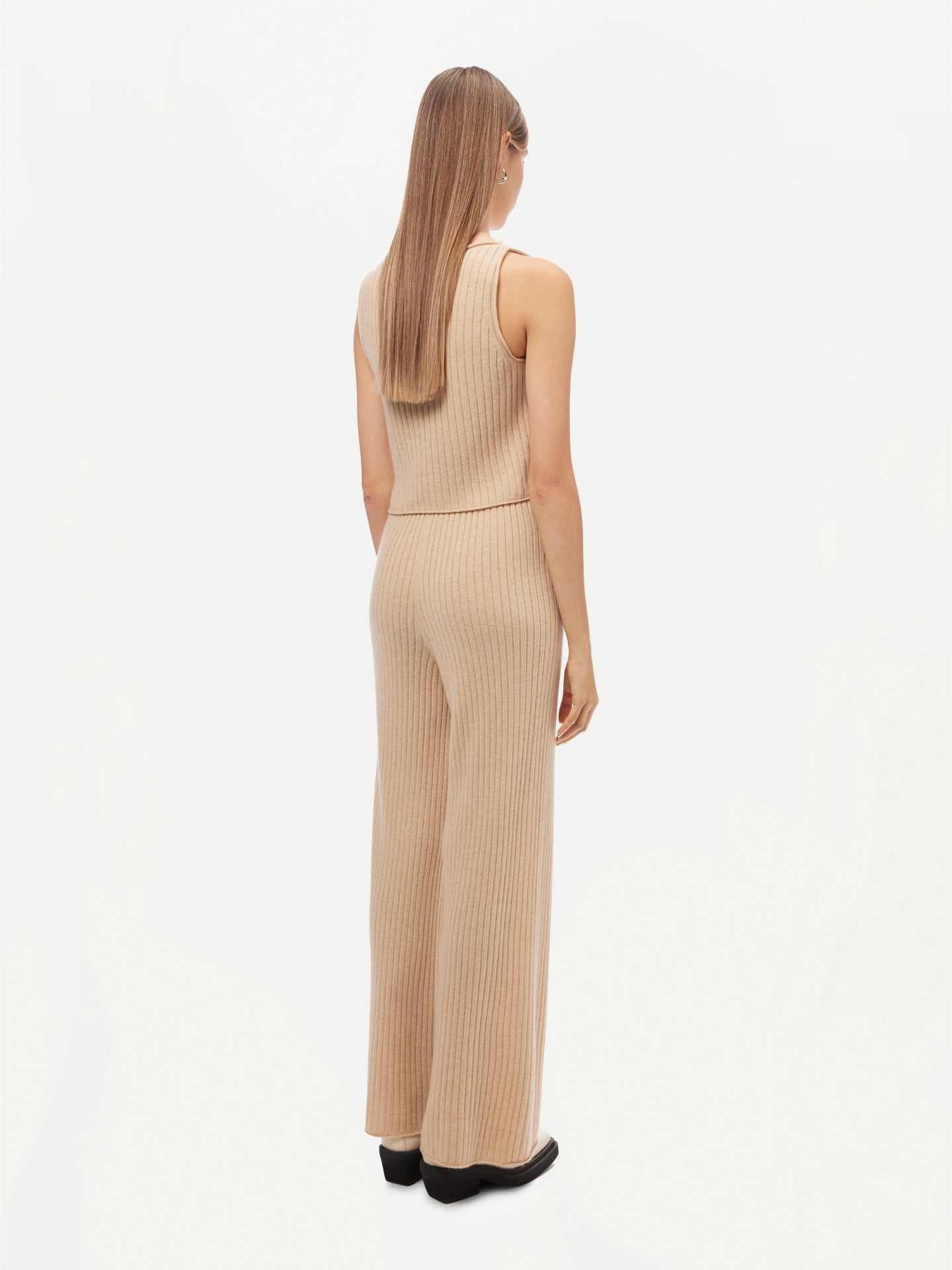 GOBI Cashmere - Wide-Leg Cashmere Pants Beige - 3D-Knit Collection